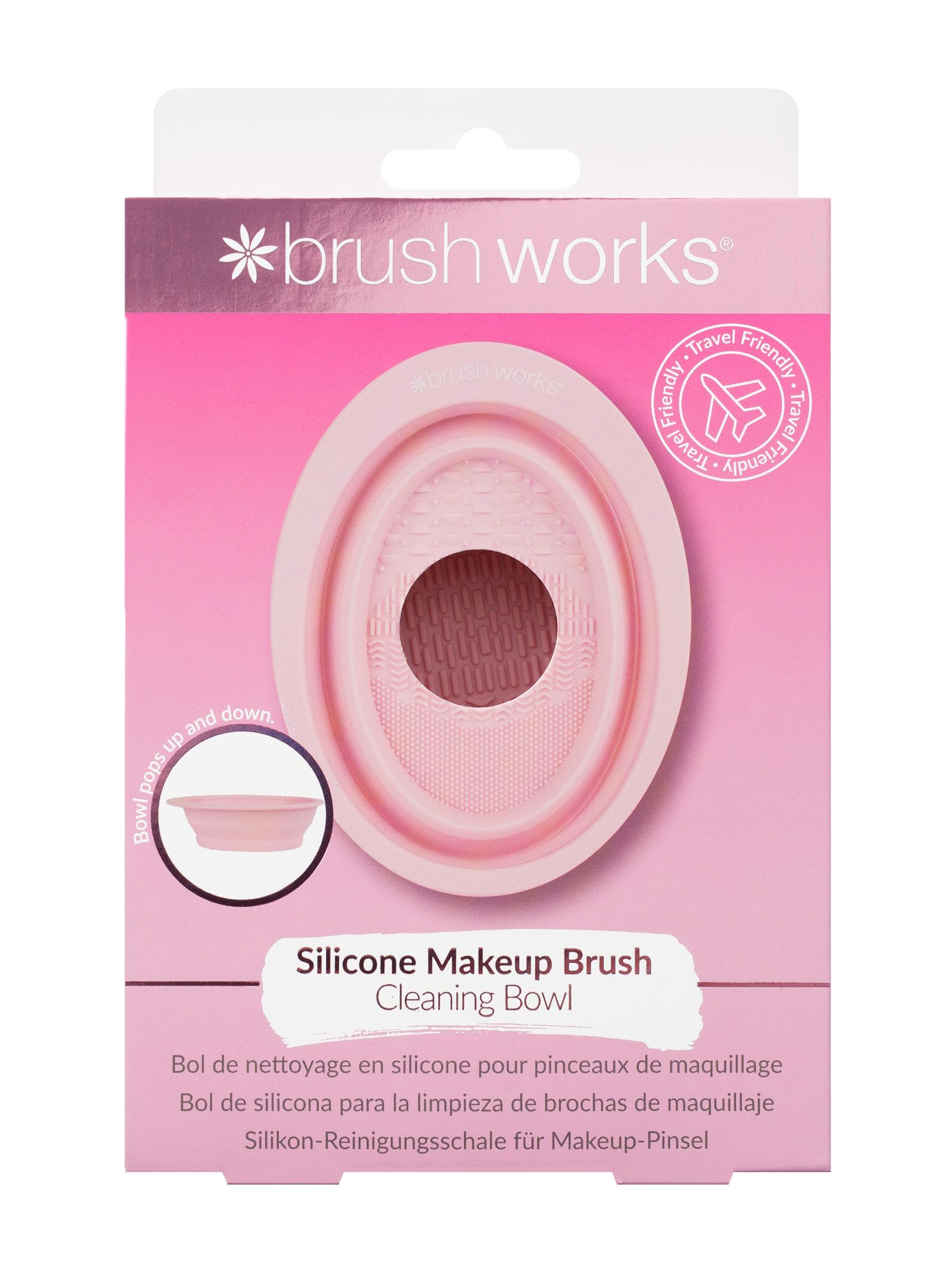 Brushworks Silicone Makeup Brush Cleaning Bowl – Foldable Pink Brush Cleaner with Textured Surface for Easy, Hygienic Deep Cleansing