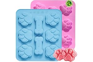 SUNYUNEEY 2 Pcs Silicone Puppy treat molds, Dog Paw and Bone Mold Ice Cube Mold, Jelly, Biscuits, Chocolate, Candy Baking Mold, Oven Microwave Freezer Dishwasher Safe-Pink & Blue (2)
