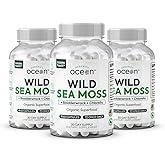 Organics Ocean Wild Sea Moss Capsules - 100% Organic Irish Sea Moss with Organic Chlorella, Bladderwrack and Vitamin D for Energy, Lung Health and Thyroid Support for Women and Men - 3 Bottles