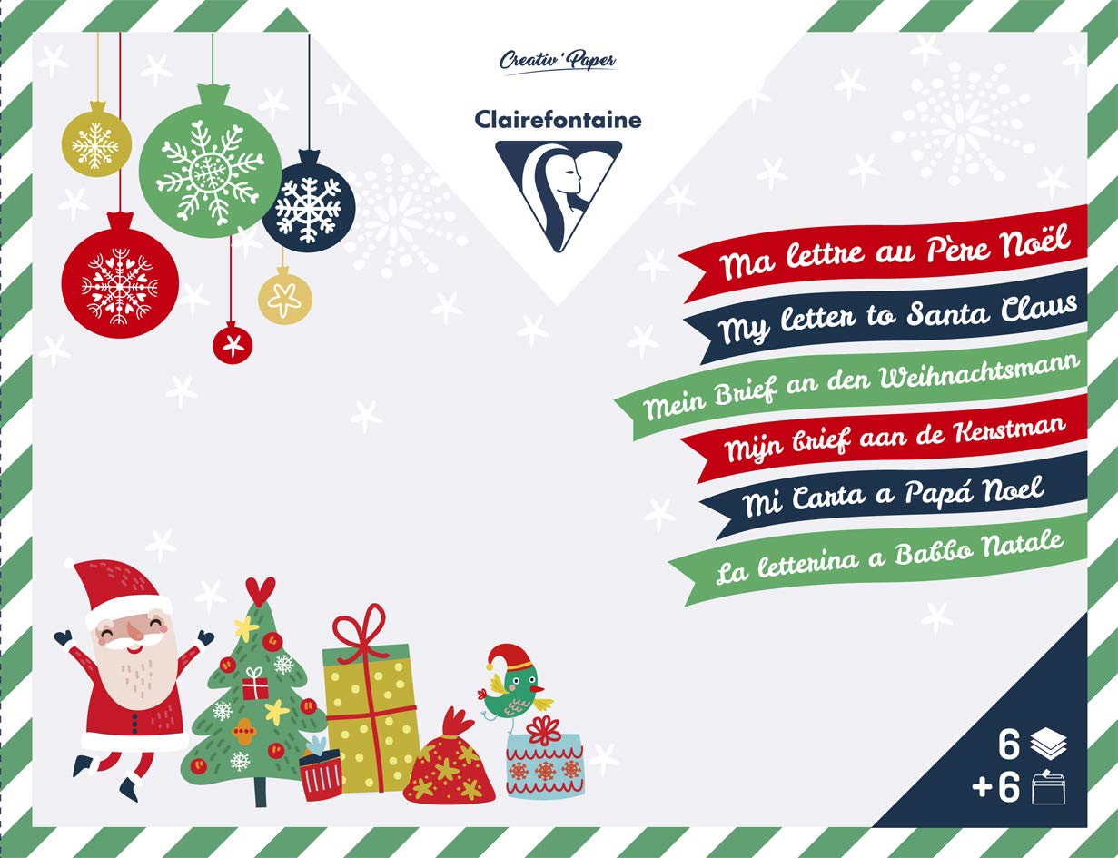 Clairefontaine 20029C Letters To Santa Stationery Kit A5 Write to Santa Claus 6 Lined and coloured Letters 6 Red Envelopes 3 Stickers Sheets Creative Children