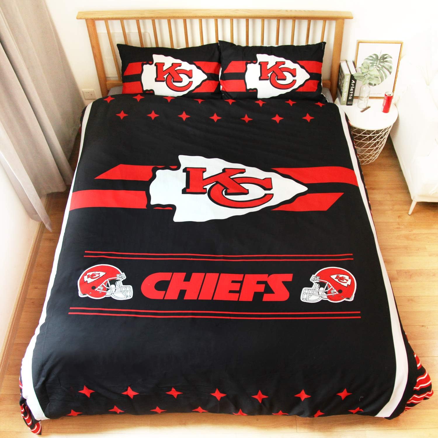 LEMOISTARS Kansas City Chiefs 3pcs Queen Size Bedding Duvet Cover Set,1 Duvet Cover and 2 Pillowcases