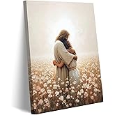Myzoran Jesus Hugging Girl Canvas Wall Art, Safe in His Arms Pictures, Jesus Embracing Woman Painting Artwork, Christian Healing Wall Decor, Christian Religious Prints for Church Living Room 12"x16"