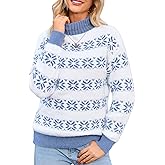 ChiaoLezhee Women's Fuzzy Snowflake Sweater, Mock-Neck Long Sleeve Loose Pullover, Winter Warm Knit Top for Casual & Holiday