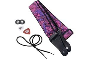 KLIQ MUSIC GEAR Kliq Vintage Woven Guitar Strap for Acoustic and Electric Guitars | '60s Jacquard Weave Hootenanny Style Rubber Strap | 2 Locks Included, Pink & Purple Cashmere