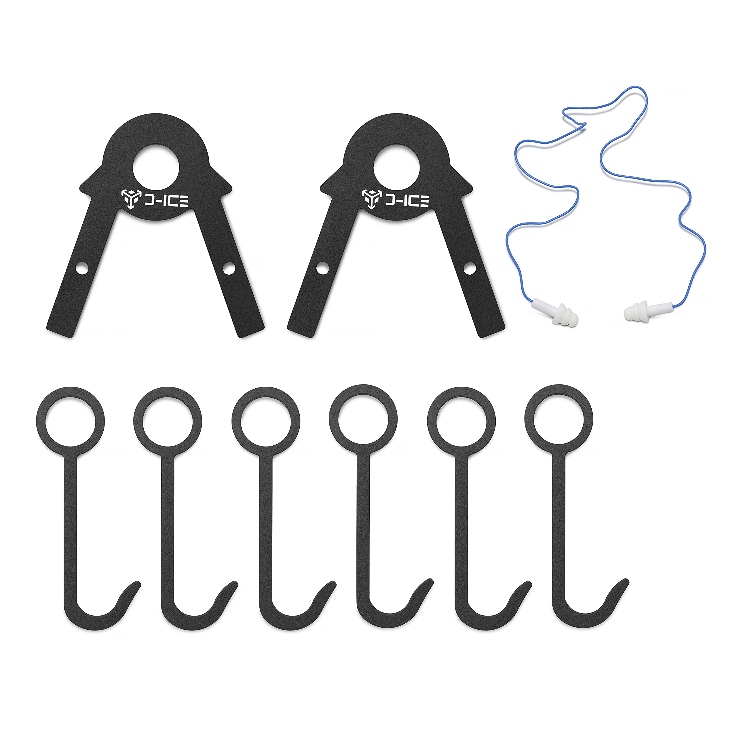 D-ICE AR500 Steel Target Hangers Hanging Hook Target Kit - 6 Hangers and 2 Mounting Brackets - DIY Target Kit for 1" OD EMT Conduit - Complete with Silicone Corded Shooting Earplugs