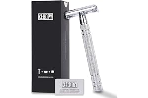 KEROPY Men's Safety Razor with 10 Blades, Eco-Friendly Shaving Kit - Great Christmas Gifts for Men & Teens, Boyfriend - Reusable Metal Shaver, Ideal Stocking Stuffer for a Smooth Shave - Silver