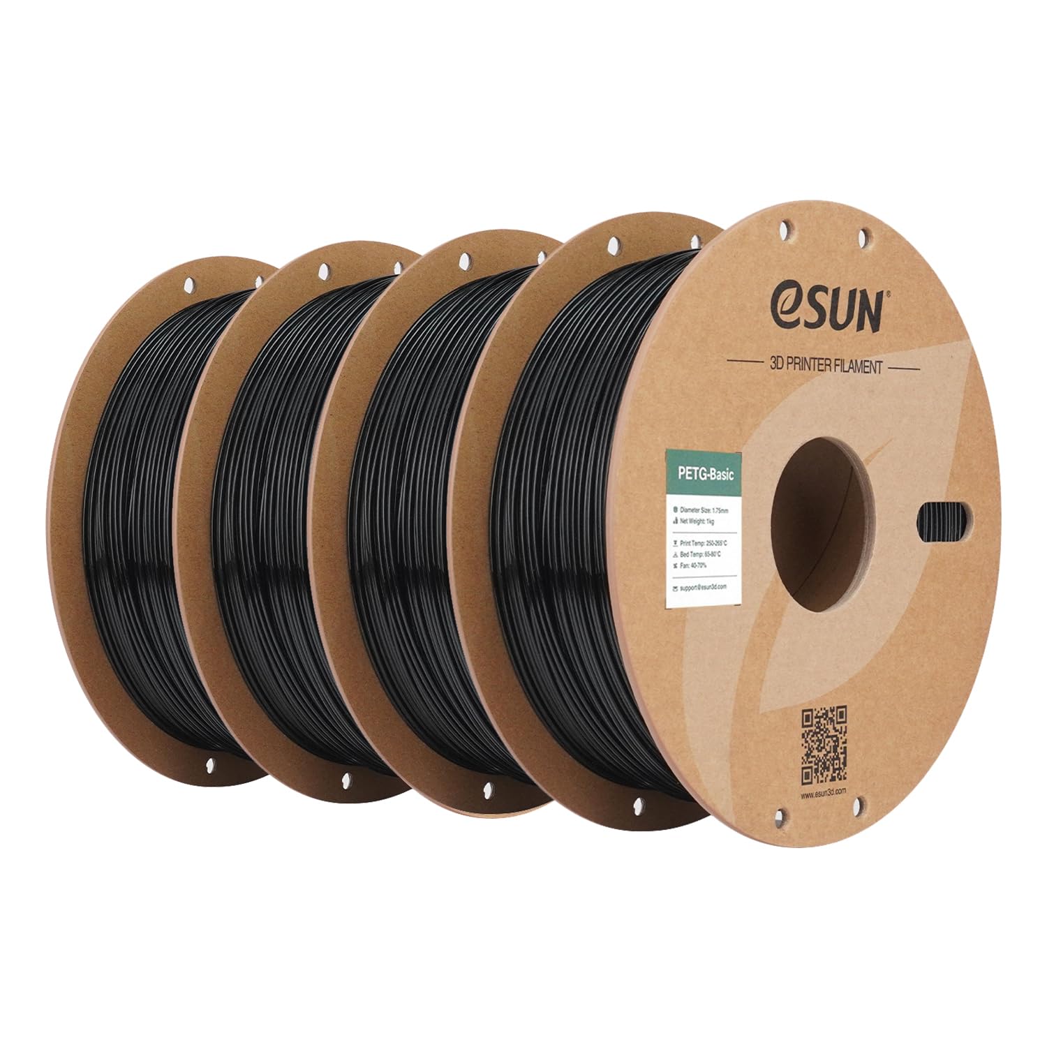 eSUN PETG Basic Filament 1.75mm, hohe Zähigkeit, 1KG (2.2 LBS) pro Spule, 4 Rollen Druckmaterial für 3D-Drucker, Schwarz-4KG