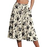 Yincro Women's A-Line Midi Skirt with Pockets High Waist Flared Below The Knee Skirts