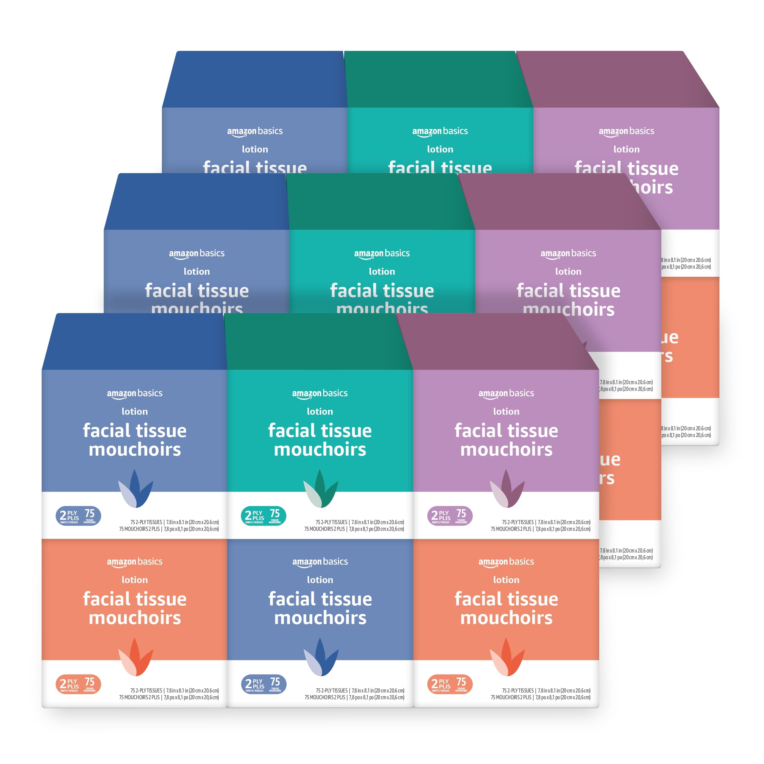 Photo 1 of Amazon Basics Facial Tissue with Lotion, 2-Ply, 1350 Count (18 Packs of 75), (Packaging May Vary)