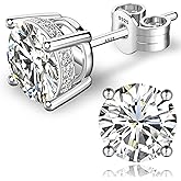 NEOSHOW 18K White Gold Plated Round Cubic Zirconia Simulated Diamond Stud Earrings Solid Sterling Silver Post Sparkly CZ Studs Earrings for Women Men