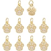 FASHEWELRY 10Pcs Brass Cubic Zirconia Footprint Charms 18K Gold Plated Paw Charms Sparkling Animals Paw CZ Pendants for Bracelet Necklace Jewelry Making