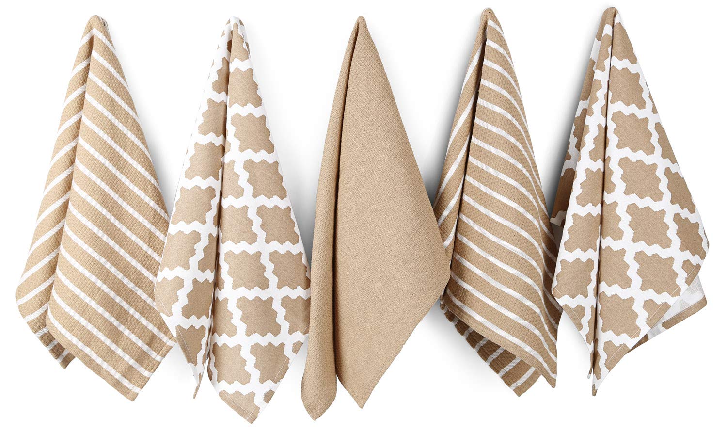 Penguin Home Premium 100% Pure Cotton Tea Towel for Kitchen, Set of 5 Kitchen Towels, Soft & Durable Kitchen Cloths Towel Set, Machine Washable, 65 x 45 cm Colour - Beige