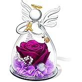 SITUMEIZI Valentines Day Rose Gifts for Her,Birthday Gifts for Women Mom,Preserved Rose in Glass Angel Figurine,Angel Mothers Day Rose Gift for Mom Grandma,Purple Gifts Flowers Anniversary Valentines