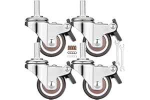 YEWEKE Stem Casters, 360 Degree Swivel Stem TPR Wheels with Metric M6-1.0x15mm Thread Industrial Castors for Carts, Furniture, Dolly, Workbench (1.5 Inch M6-1.0x15mm, with Brake)