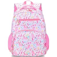 Reqinqin Waterproof Large School Backpack For Kids 6+ - Pink Travel Backpack With Heart Keychain, Fits 14-16" Laptop