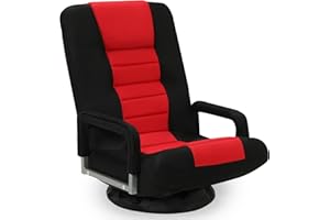 Buymoth Swivel Floor Gaming Chair w/Armrests,Folding Video Reclining Sofa w/6 Adjustable Position, Padded Backrest & Cushion, Lazy Lounger Couch for E-Sports, Reading, Relaxing, Watching TV, Red