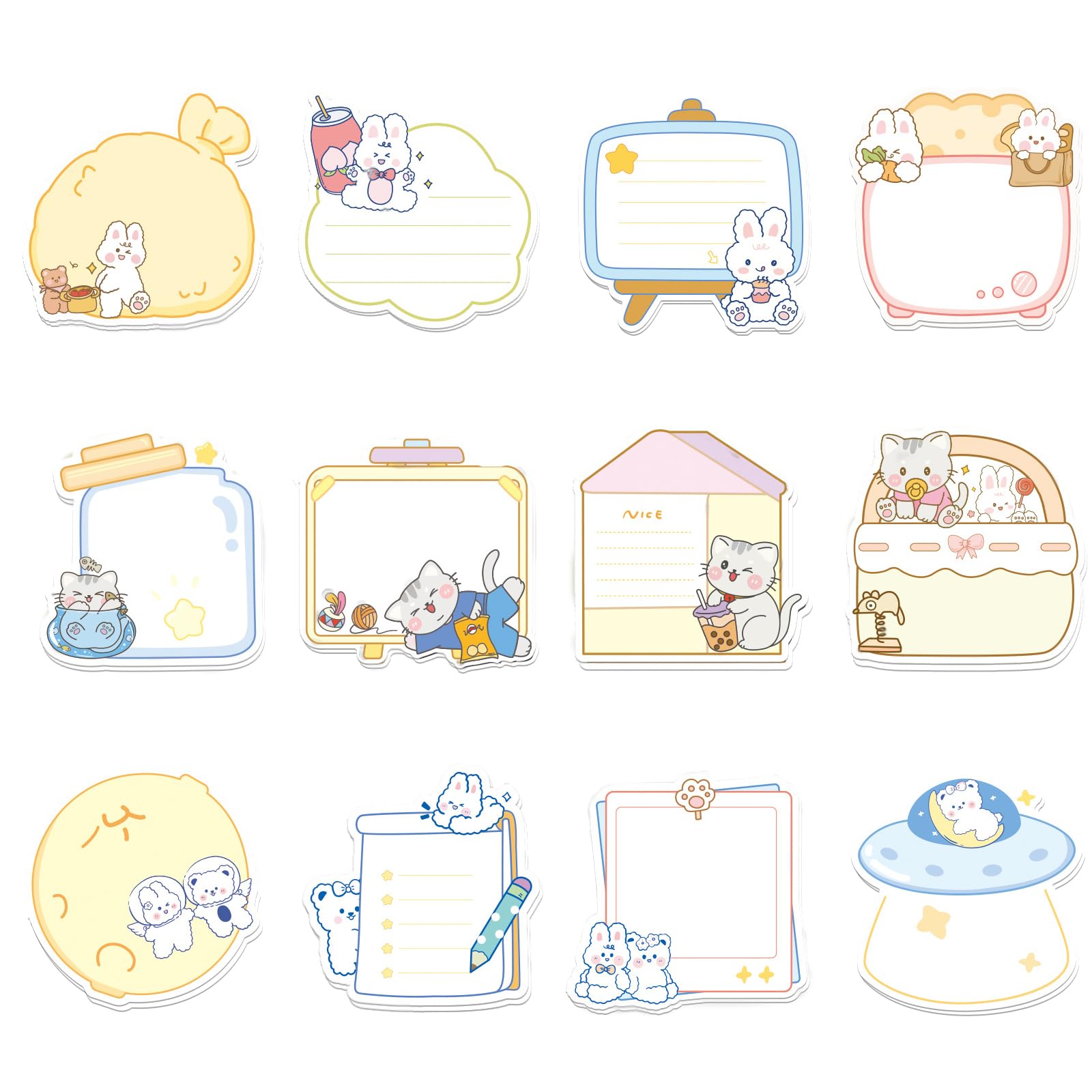 Photo 1 of 144 Sheets Cute Sticky Notes, Kawaii Cartoon Sticky Note with 12 Different Shapes, Mini Markers Flags Self-Stick Memo Pads for Kids Gift, Students Supplies, Assorted Animals Memo Notes 2.4 * 2.4in