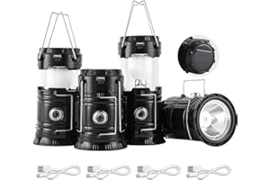 Lichamp Collapsible Portable Solar Camping Lantern, USB Rechargeable LED Flashlight - Survival Kits for Power Outages Hurricane Supplies Emergency, Indoor & Outdoor, 4-Pack