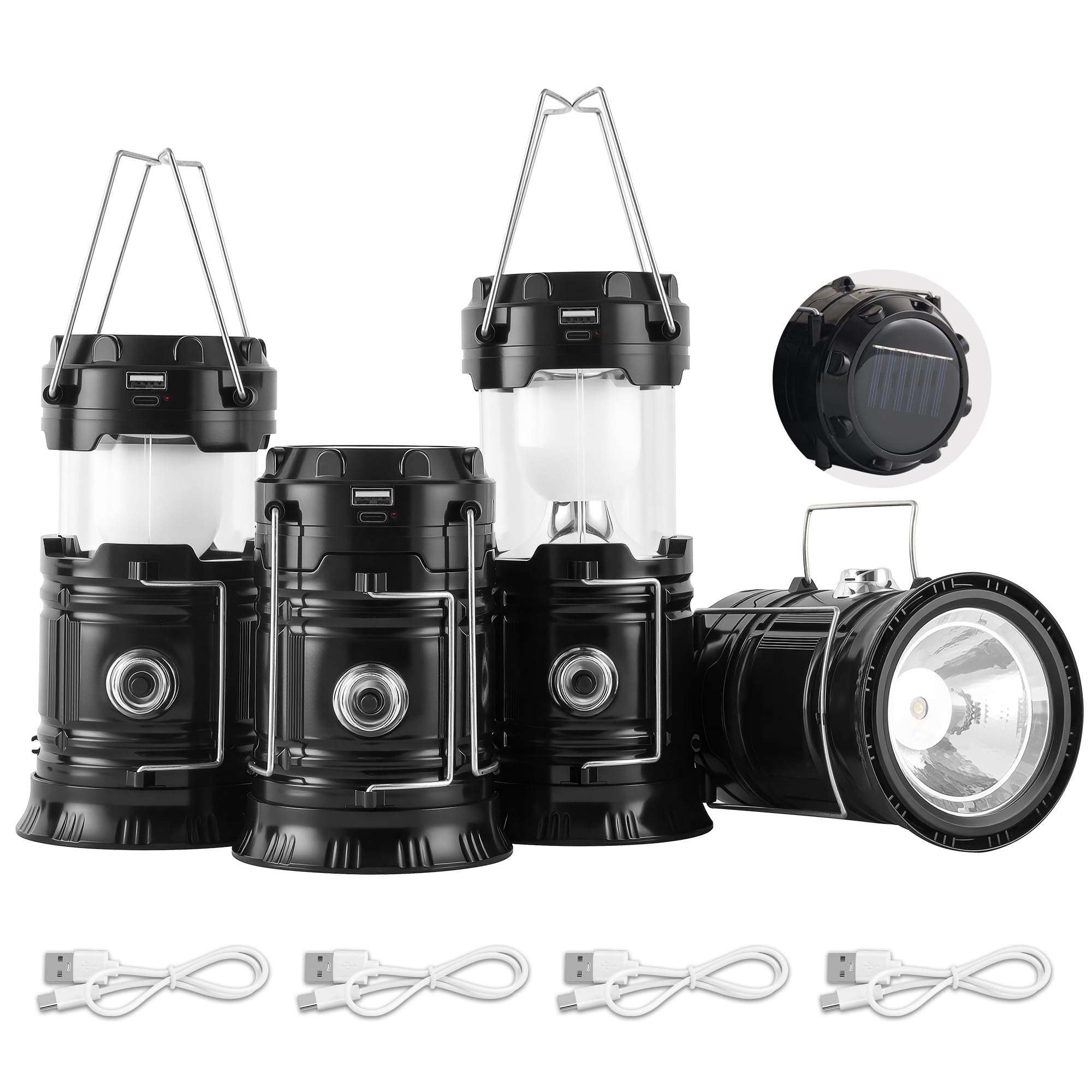 Photo 1 of Lichamp Collapsible Portable Solar Camping Lantern, USB Rechargeable LED Flashlight - Survival Kits for Power Outages Hurricane Supplies Emergency, Indoor & Outdoor, 4-Pack