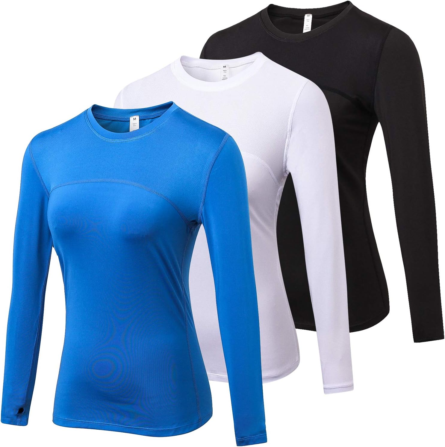 LEICHR 3 Pack Workout Tops for Women Long Sleeve, Dry Fit Sports Compression Shirts