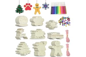 PEHCIROE Wooden Christmas Ornaments, 176 PCS Unfinished Predrilled Wood Ornaments Set with 72 Blank Wood Slices in 9 Styles, 90 Bells and 12 Color Pens for Kids DIY Crafts and Christmas Hanging Decoration, B