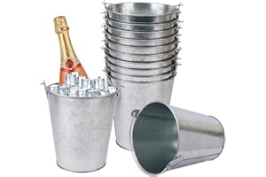 IHDYPPEW 12 Pack 7 Inch Large Galvanized Ice Buckets with Handles, 100 OZ Metal Bucket for Beer, Wine, Champagne, Parties, BB