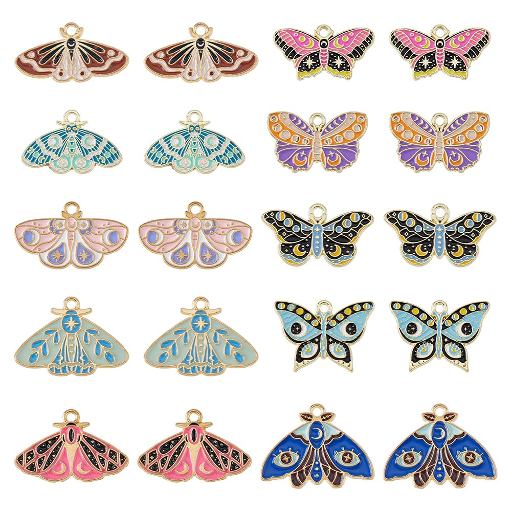 Hobbspring 20pcs 10 Styles Moth Charms Gothic Charms Enamel Butterfly Pendants Alloy Insect Charms Metal Animal Charms for Jewelry Necklace Bracelets Earrings Making DIY Crafts
