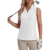 MAGCOMSEN Women's Sleeveless Golf Polo Shirts Collared Tank Tops UPF 50+ V-Neck Quick Dry Workout Athletic Tennis Tops
