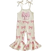 Kuriozud Toddler Baby Girl Clothes Cute Bow Sleeveless Halter Romper Spaghetti Strap Jumpsuit Summer Bell Bottom Outfit