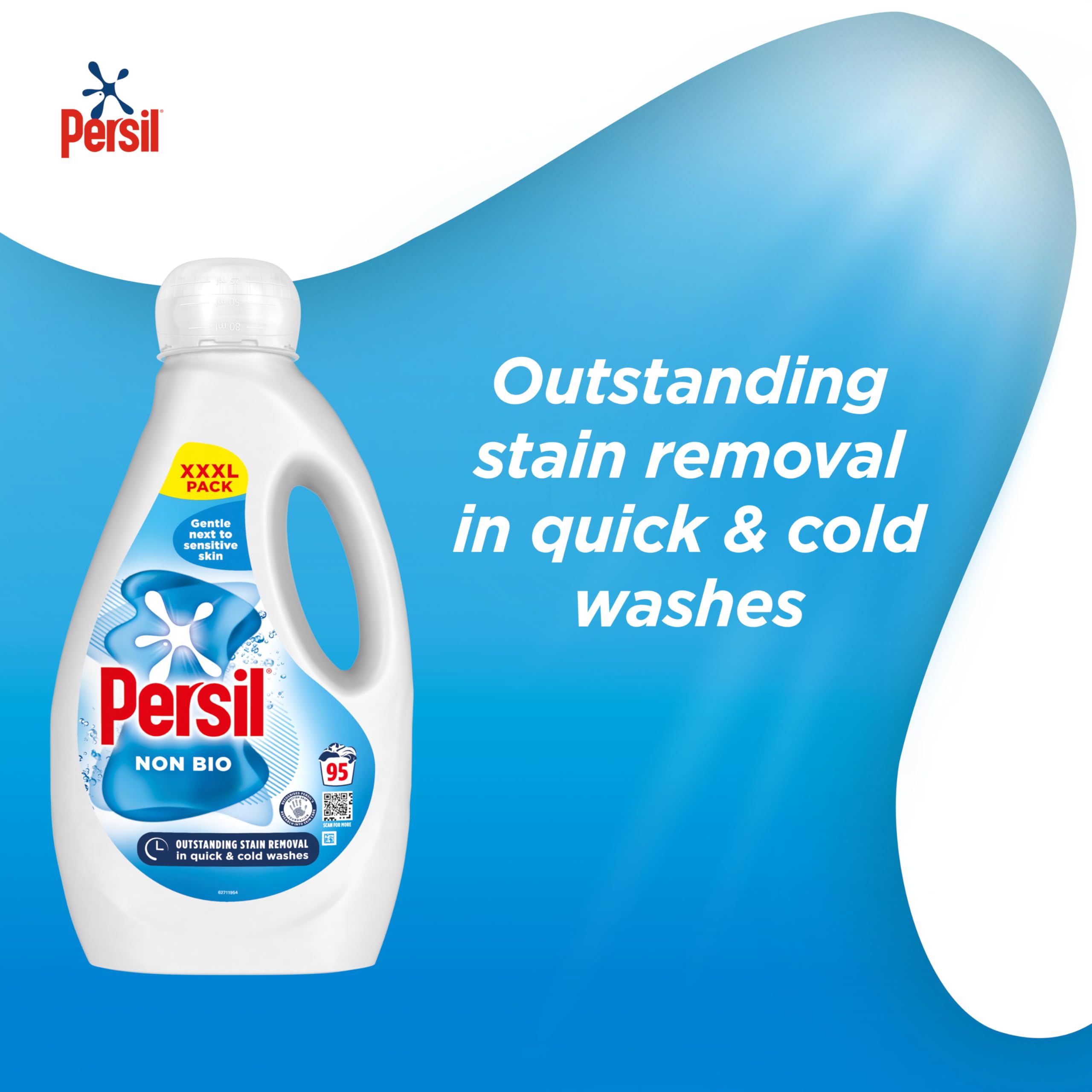 Persil Non Bio Laundry Washing Liquid Detergent outstanding stain removal in quick & cold washes tough on stains, gentle next to sensitive skin 95 washes (2.565 L)