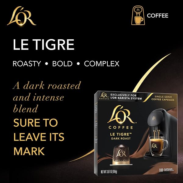 L’OR COFFEE PODS, 10 COUNT LE TIGRE DARK ROAST BLEND, SINGLE-SERVE ALUMINUM COFFEE CAPSULES COMPATIBLE WITH THE L’OR BARISTA SYSTEM, 10 COUNT (PACK OF 1)