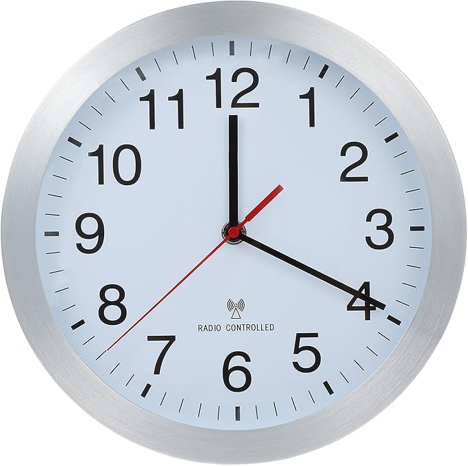 Radio Kitchen Clock Wall Clock Radio Controlled Clock 30 cm Aluminium