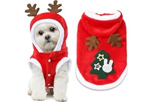 GOYOSWA Dog Christmas Outfit, Dog Christmas Hoodie Vest Dog Santa Costume with Elk Antlers Christmas Clothes for Small Medium Dogs Cats Pets (Large)