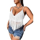 Women Plus Size Cowgirl Fringe Crop Top - Western Country Concert Outfit Rave Festival Tank Tassel Boho Rodeo Shirt
