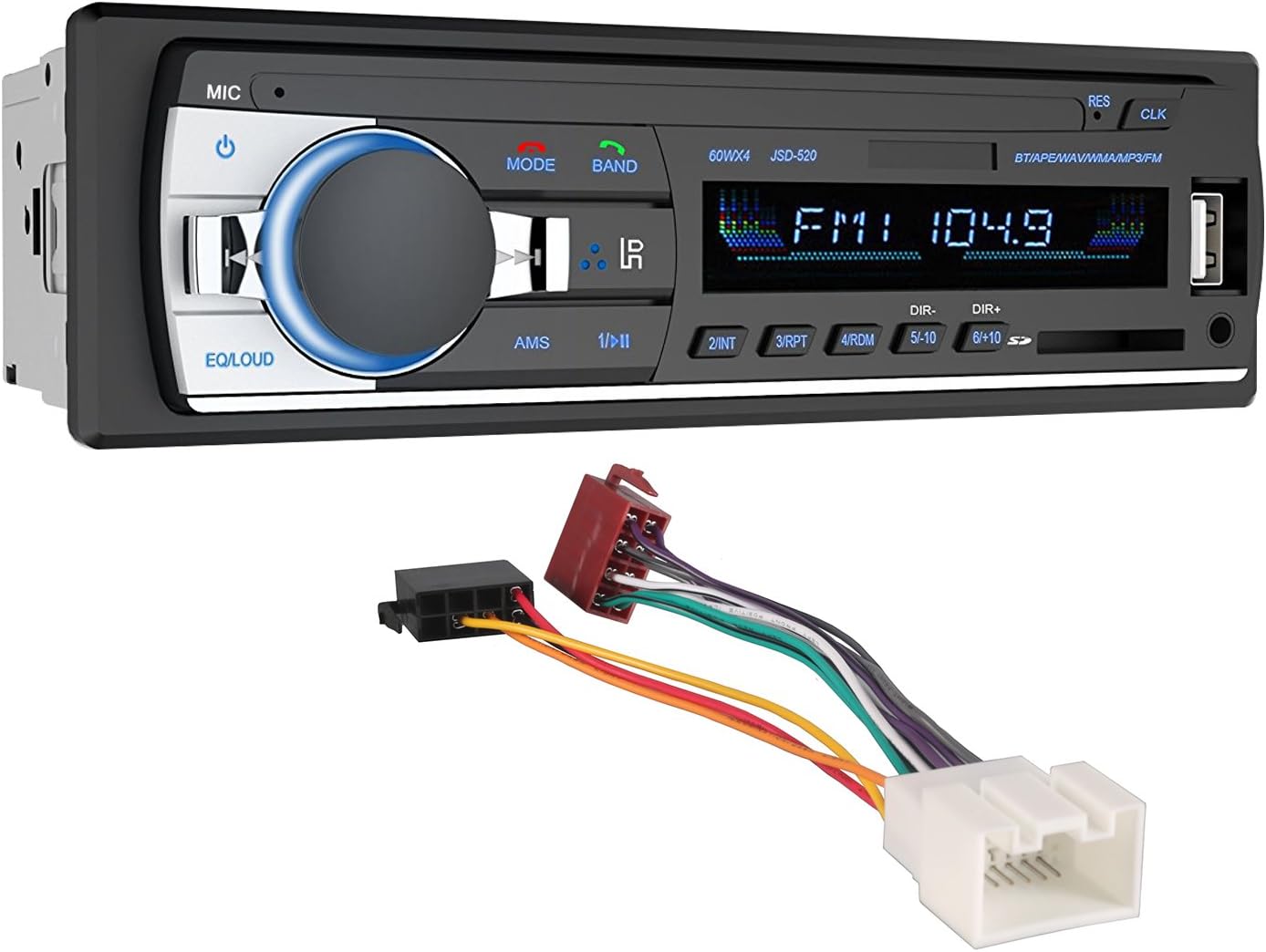 Car Stereo with Bluetooth, PLZ Universal In-Dash Single Din Car Radio Receiver, MP3 Player USB/SD Card/AUX/FM Radio with Remote Control/Wiring Harness for Ford/Lincoln/Mazda 1998-Up