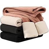 Chicduo 4 Pack Girls Fleece Lined Leggings Kids Winter Warm Pants Girls Thick Basic Solid Full Length Pants