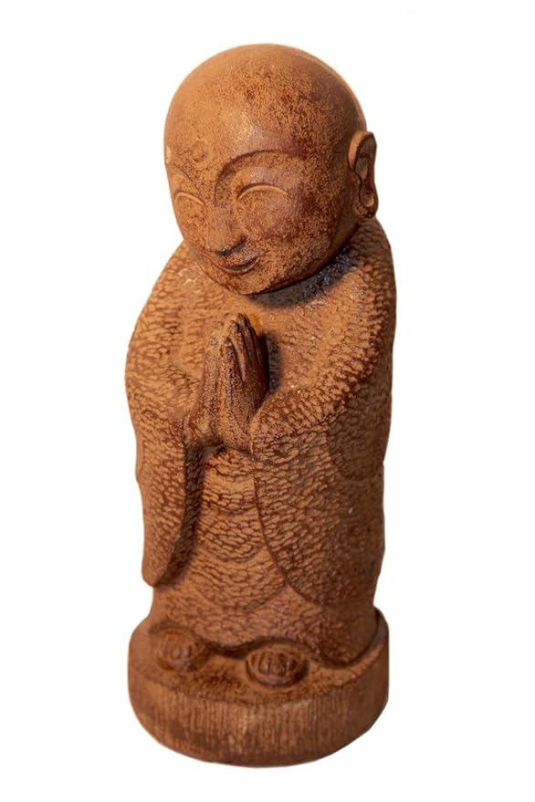 Japanese Smiling Jizo stone Garden Statue from Volcanic Ash This Asian sculpture of a serene