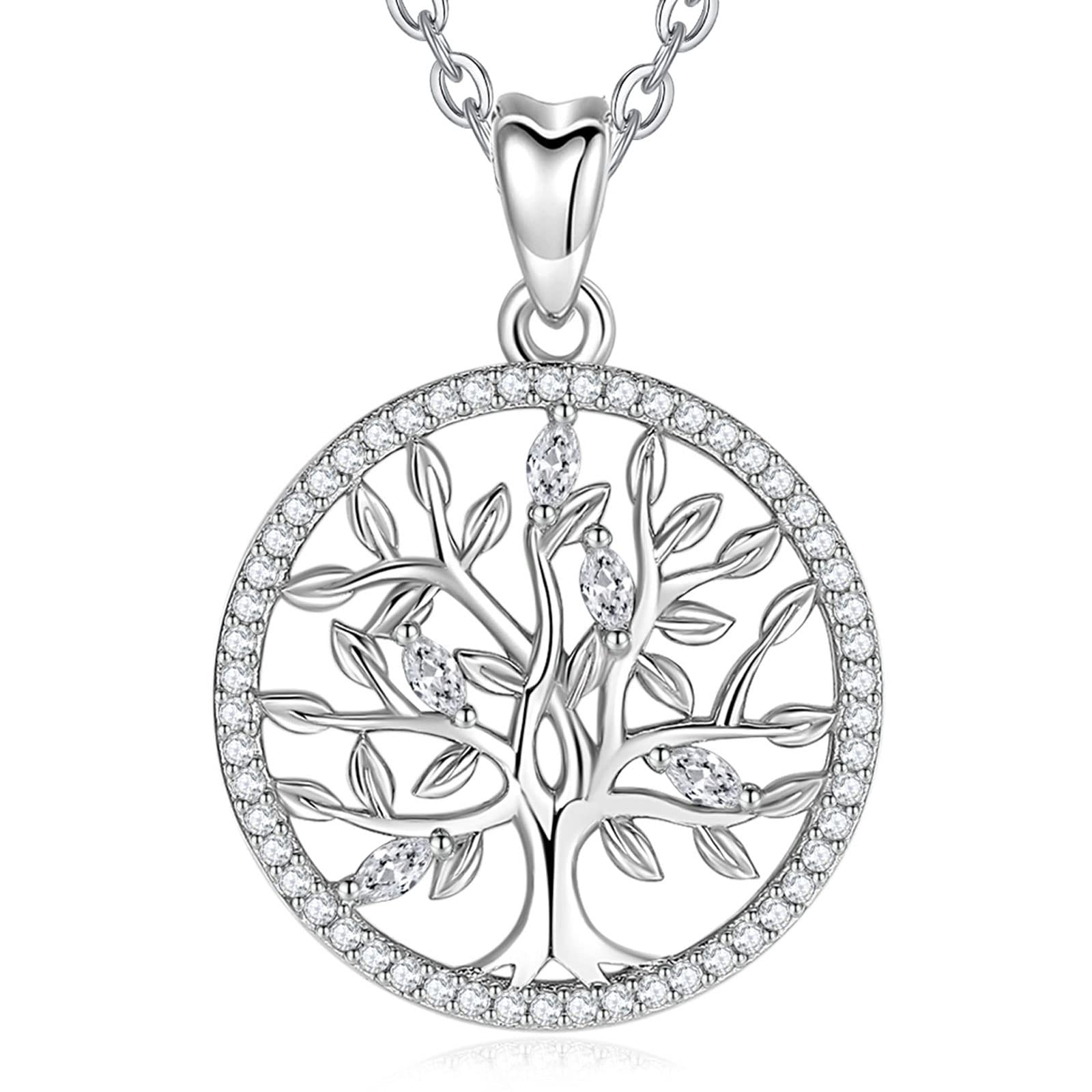 EUDORA Tree of Life Necklace for Women 925 Sterling Silver Cubic Zirconia Pendant for Girls Daughter Mother Gift, 45cm Chain