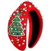NVENF Women's Jeweled Crystal Pearl Knotted Wide Top Knot Holiday Headband Hair Accessories Outfits Gifts (Big Xmas Tree 1)