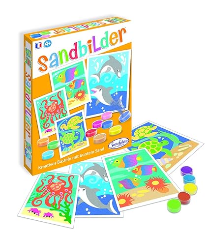 SENTOSPHERE Unisex Spielzeug Mehrfarbig Sandbilder Fische Delfine inkl. Vorlagen und 16 Farben