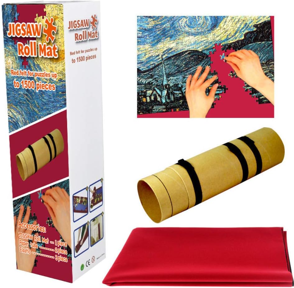YUY Roll Mat For Storage 2000 Pieces Jigsaw Puzzle Blanket Space-saving Puzzles Felt,Red