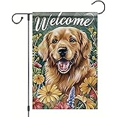 Starlit Patio Welcome Spring Summer Garden Flag Floral Golden Retriever Dog Garden Flag Yard Outside Decorations Dog Lover Gift Floral Flower Seasonal Outdoor Small Home Decor Double Sided 12x18