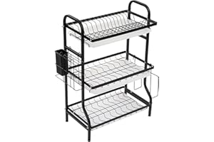 Depisuta Over The Sink Dish Drying Rack, Heavy Duty 3 Tier Dish Drying Rack Large Capacity Drainer with Drain Board Tray for 