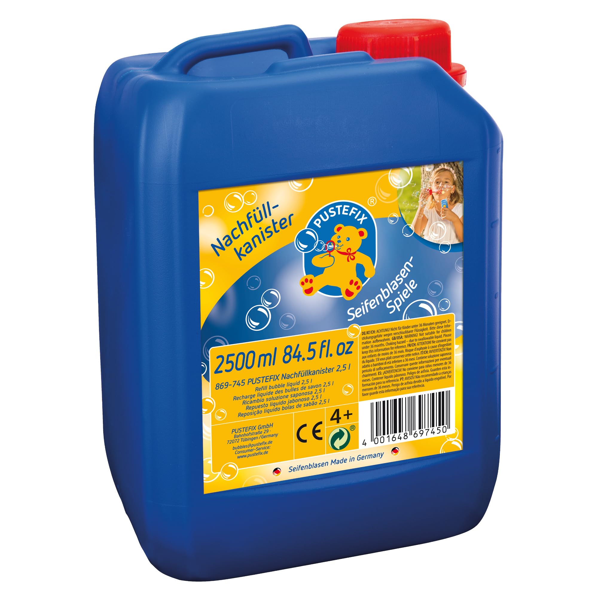PUSTEFIX - 420869745 Seifenblasen Nachfüllkanister 2,5 Liter I Seifenblasenflüssigkeit für bunte Blasen I I extra Flüssigkeit für mehr Bubble Spaß, für Kinder & Erwachsene auf Geburtstag, Hochzeit