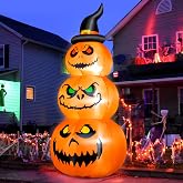 FunFanso 6 FT Halloween Inflatable Pumpkins Outdoor Yard Decorations, Blow up Pumpkins with Witch’s Hat and Bright LED Lights, Spooky Stacked Pumpkins for Garden Lawn Porch Holiday Indoor Party Home