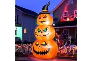 FunFanso 6FT Halloween Inflatable Pumpkins Outdoor Yard Decorations, Blow up Pumpkins with Witch’s Hat and Bright LED Lights, Spooky Stacked Pumpkins for Garden Lawn Porch Holiday Indoor Party Home