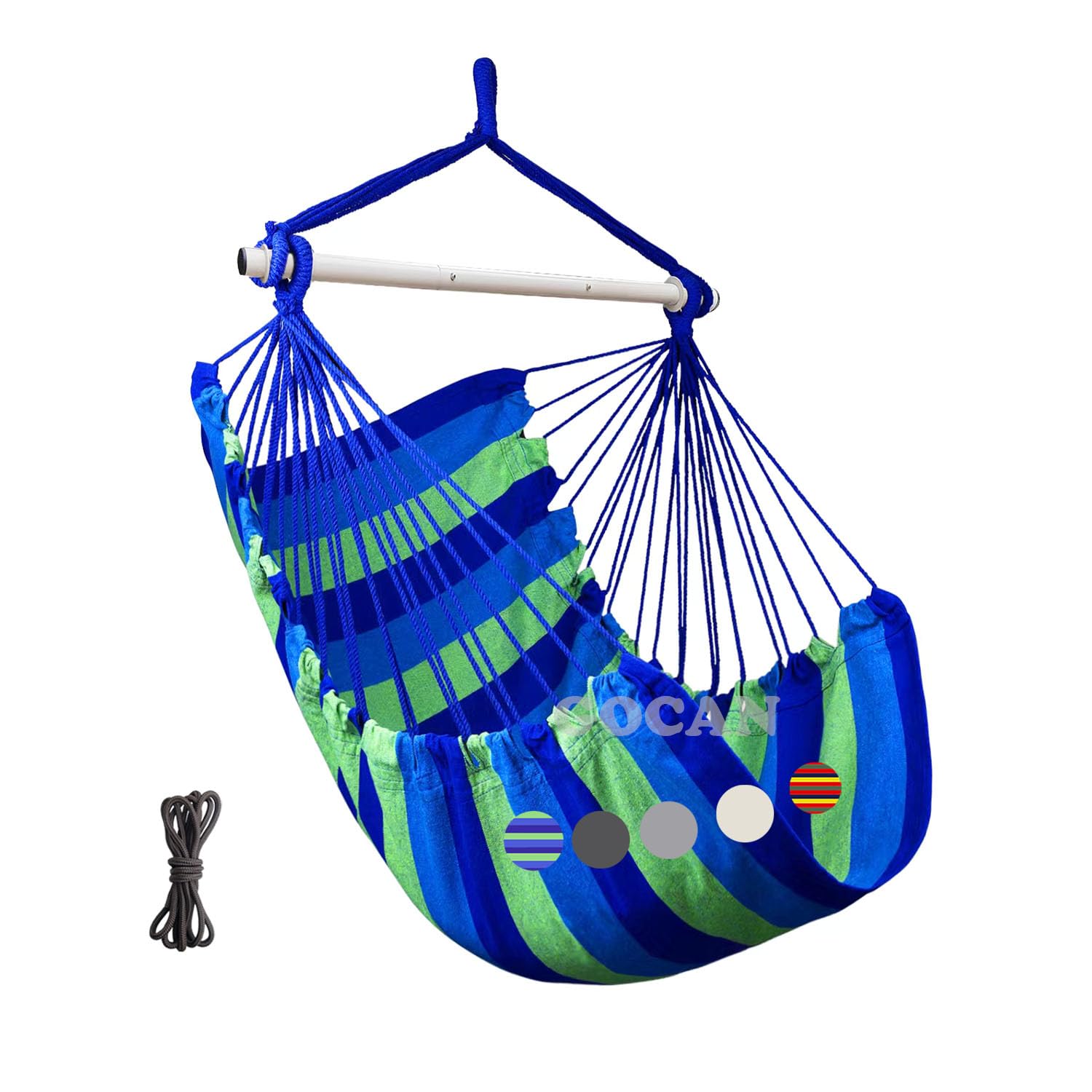 Hanging Chair and Large Hammock, 110 x 150 cm, 150 kg Load, Cotton Material, Metal, Wide Perch, Rocking Chair (Blue)