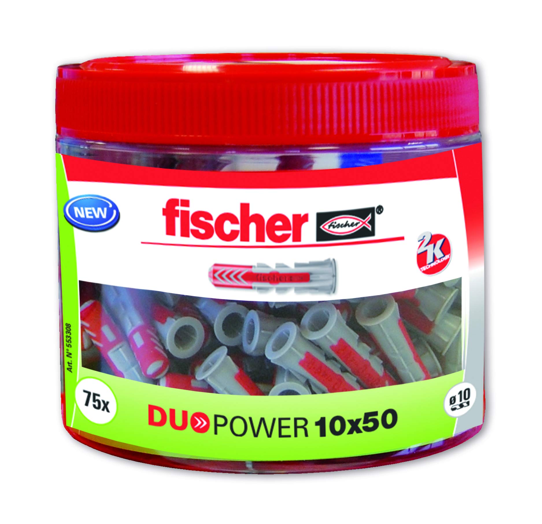 fischer Nylon Dowel, Grey and Red, 10x50 (75 dowels)