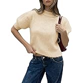 Verdusa Women's Short Sleeve Sweater Lightweight Furry Fuzzy Cropped Sweaters Trendy