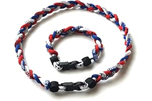 CEBUY 3 Rope Braided Tornado Titanium Sport Baseball Necklace 20" & Bracelet 8"